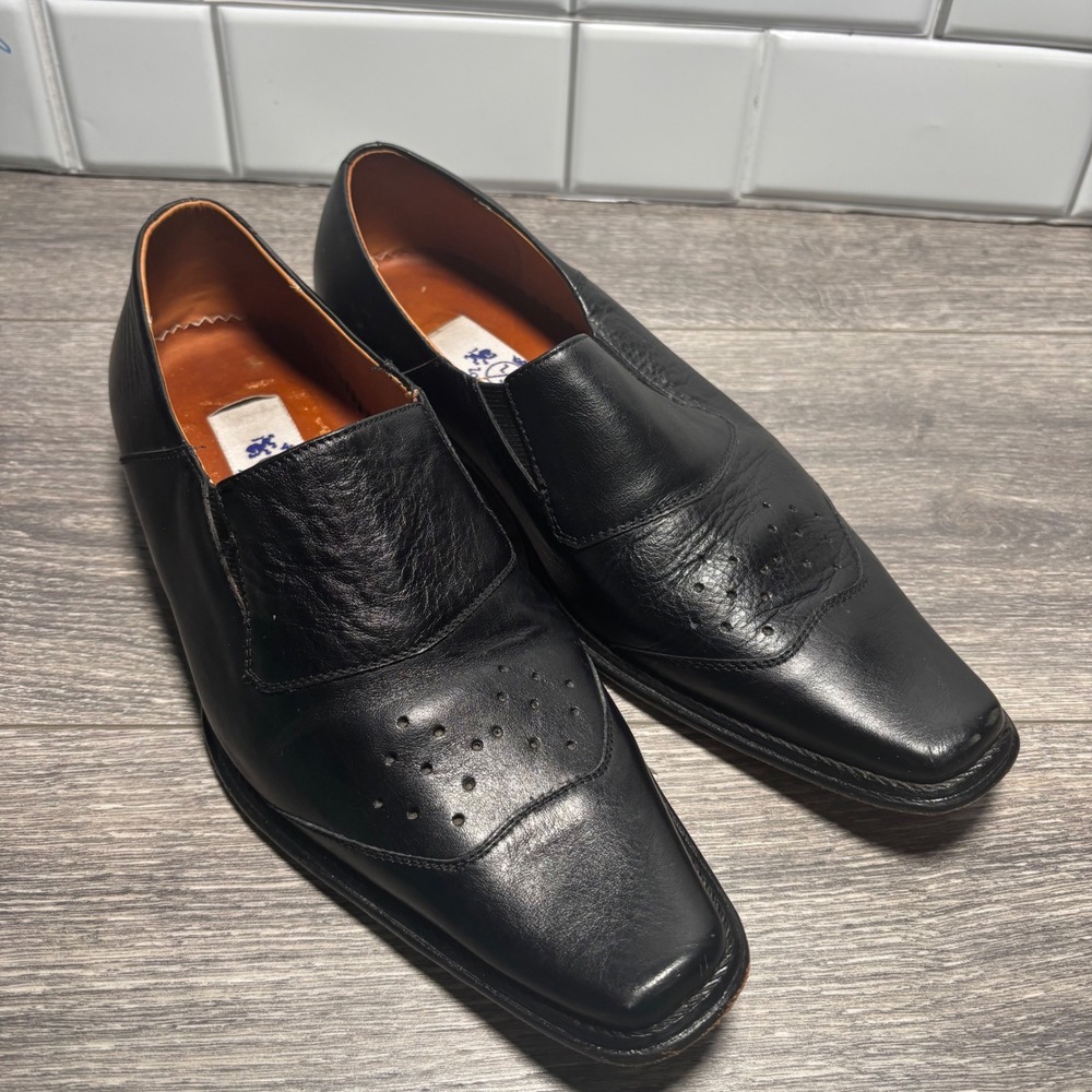 Lord Jim Black Leather Square Toe Loafers Mens Dress Shoes Size‎ 8